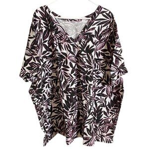Woman Within 42/44 New Short Sleeve Womens Top Blouse Tropical Leaves Casual